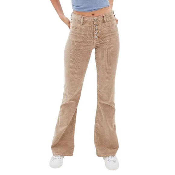 American Eagle Outfitters Pants - AE Stretch Corduroy Super High-Waisted Flare Pant in Khaki Size 6